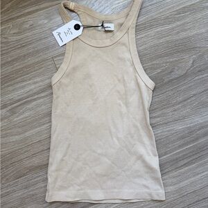 NWT Rowan Women’s Pruitt Racerback Tank Top 100% Ribbed Cotton Sz S Beige